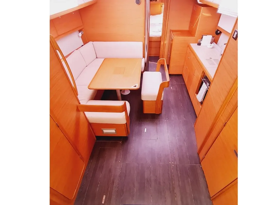 Salon of Alice in Wonderland, a Dufour 430 sailboat at Palermo, Italy