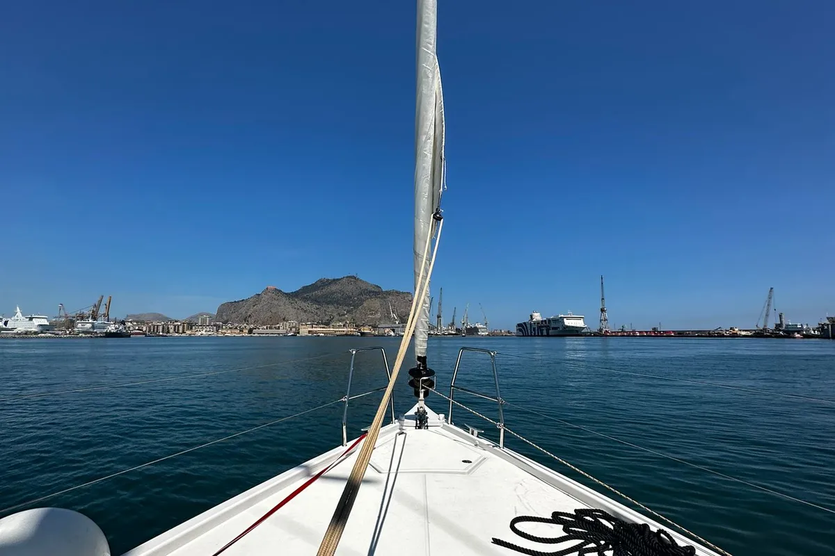 Deck of Alice in Wonderland, a Dufour 430 sailboat at Palermo, Italy