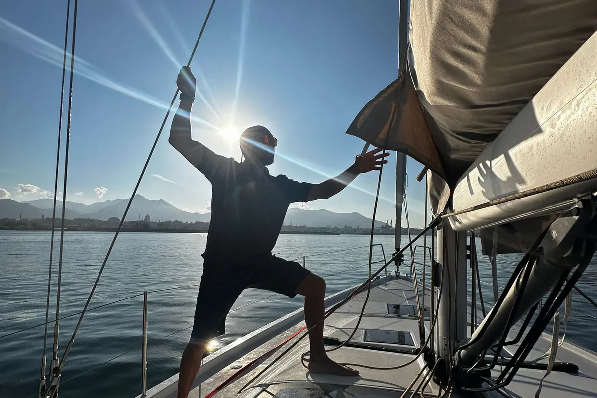 Deck of Alice in Wonderland, a Dufour 430 sailboat at Palermo, Italy