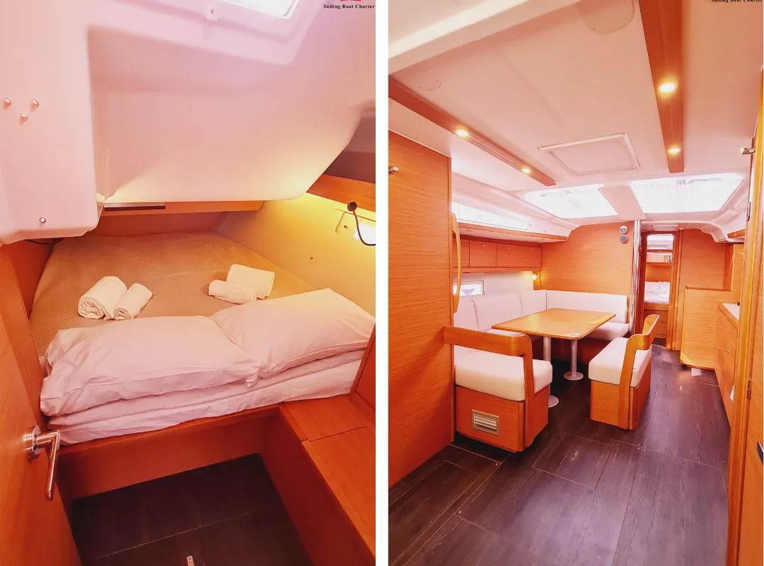 Cabin on Alice in Wonderland, a Dufour 430 sailboat at Palermo, Italy