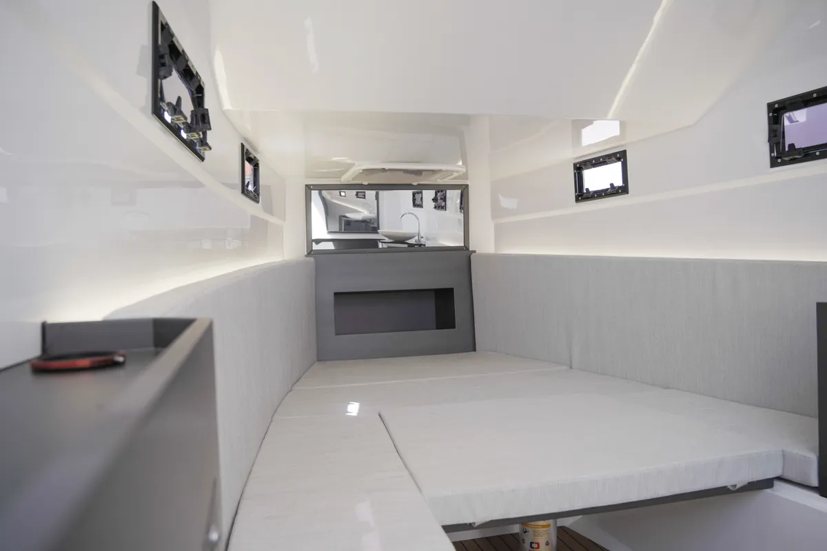 Cabin on Armare, a Pirelli 42 motorboat at Castellammare di Stabia, Italy