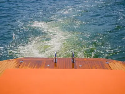 Deck of Armare, a Pirelli 42 motorboat at Castellammare di Stabia, Italy
