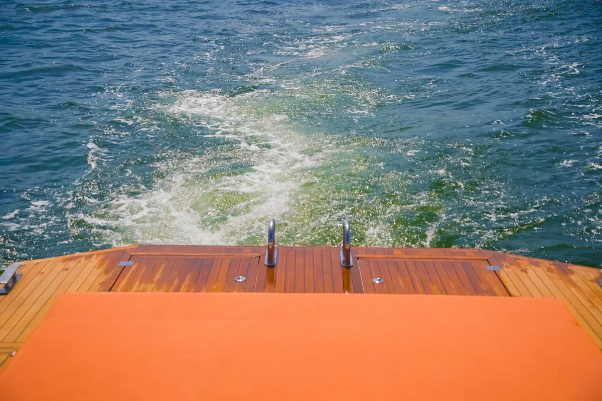Deck of Armare, a Pirelli 42 motorboat at Castellammare di Stabia, Italy