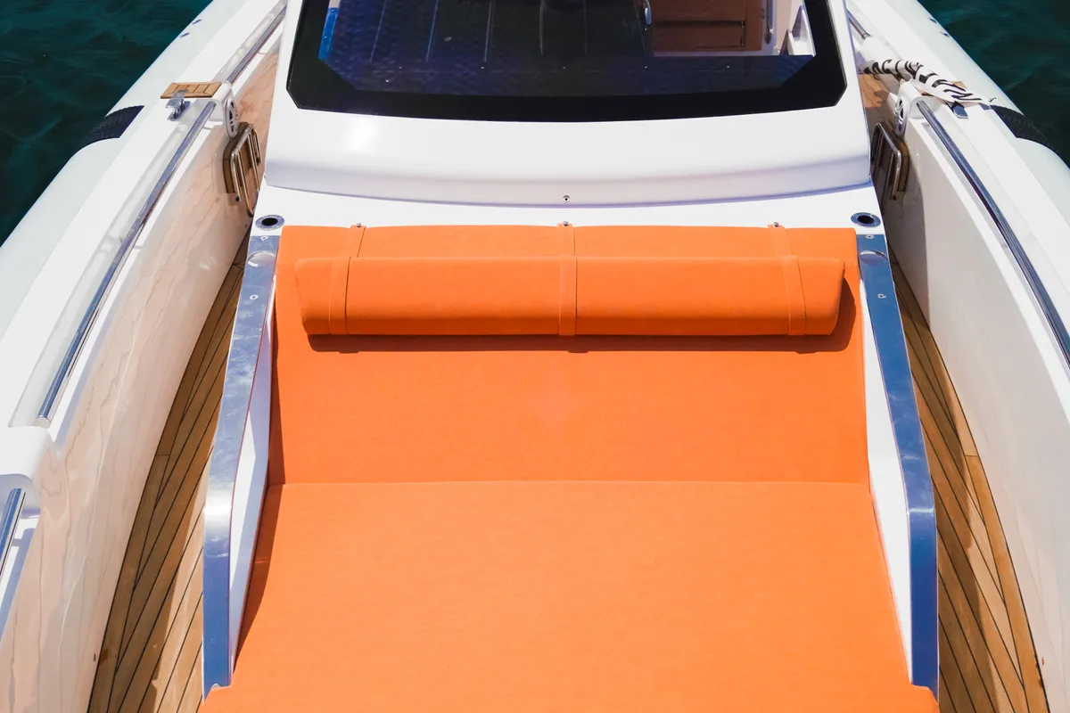 Deck of Armare, a Pirelli 42 motorboat at Castellammare di Stabia, Italy