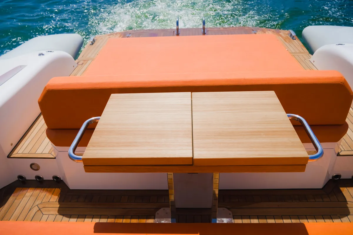 Deck of Armare, a Pirelli 42 motorboat at Castellammare di Stabia, Italy