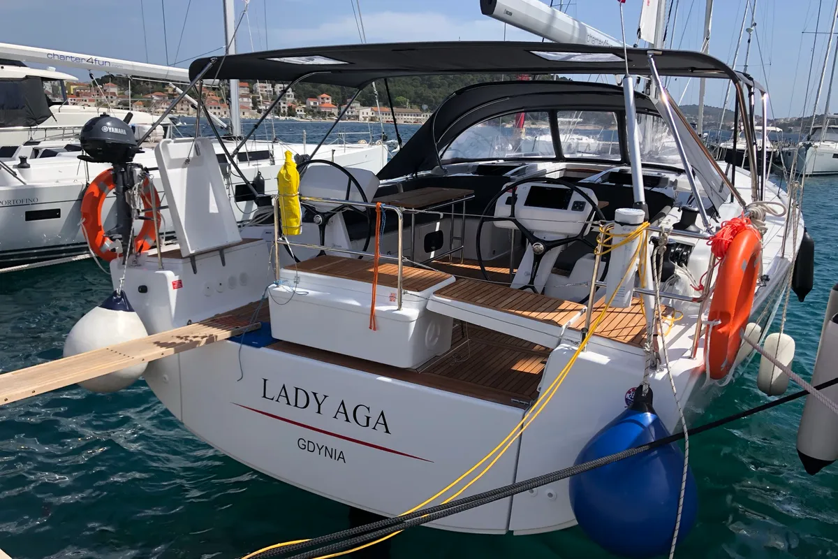 Exterior view of Lady Aga, a Hanse 508 sailboat at Općina Rogoznica, Croatia