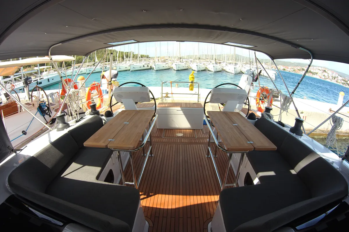 Deck of Lady Aga, a Hanse 508 sailboat at Općina Rogoznica, Croatia