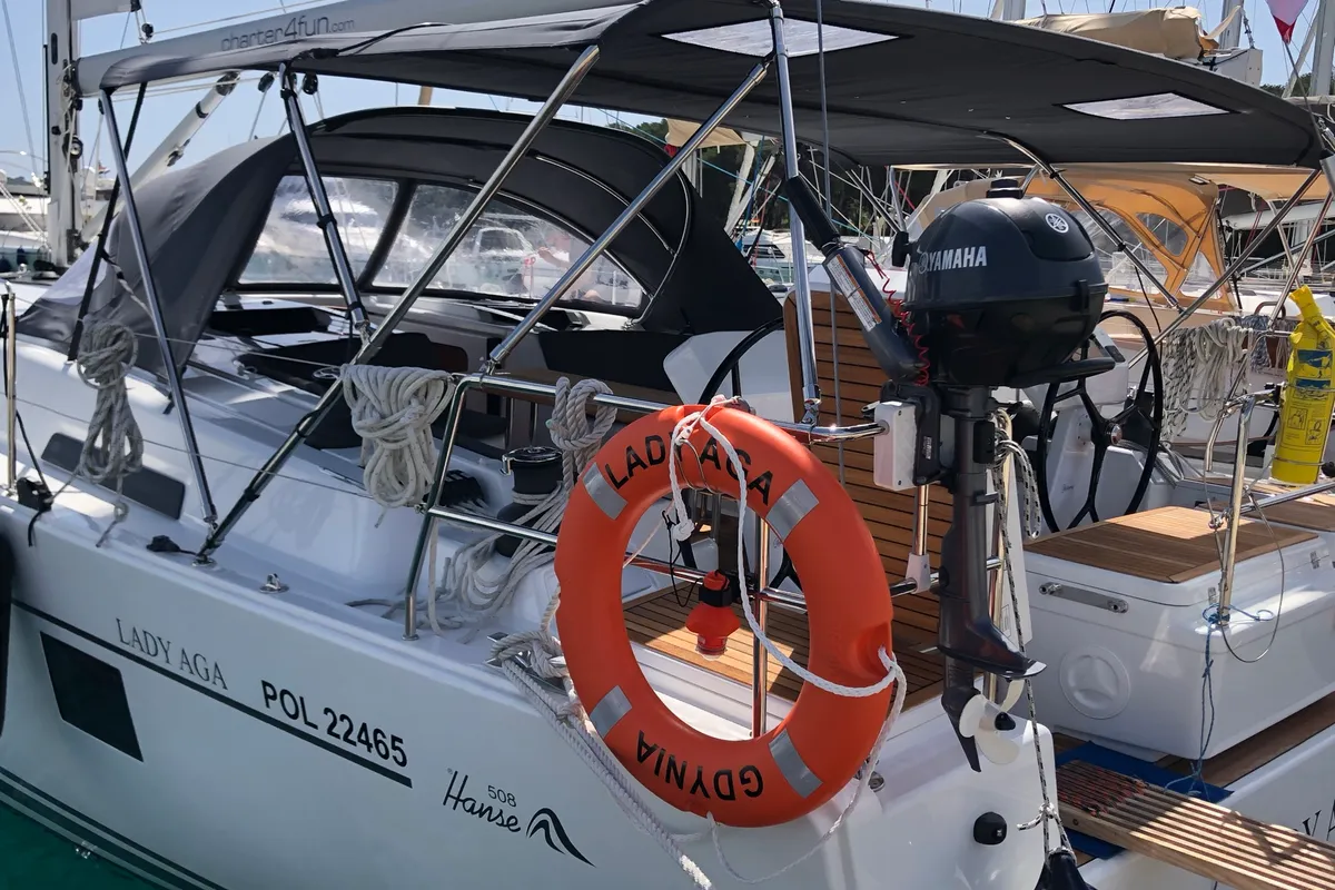 Exterior view of Lady Aga, a Hanse 508 sailboat at Općina Rogoznica, Croatia