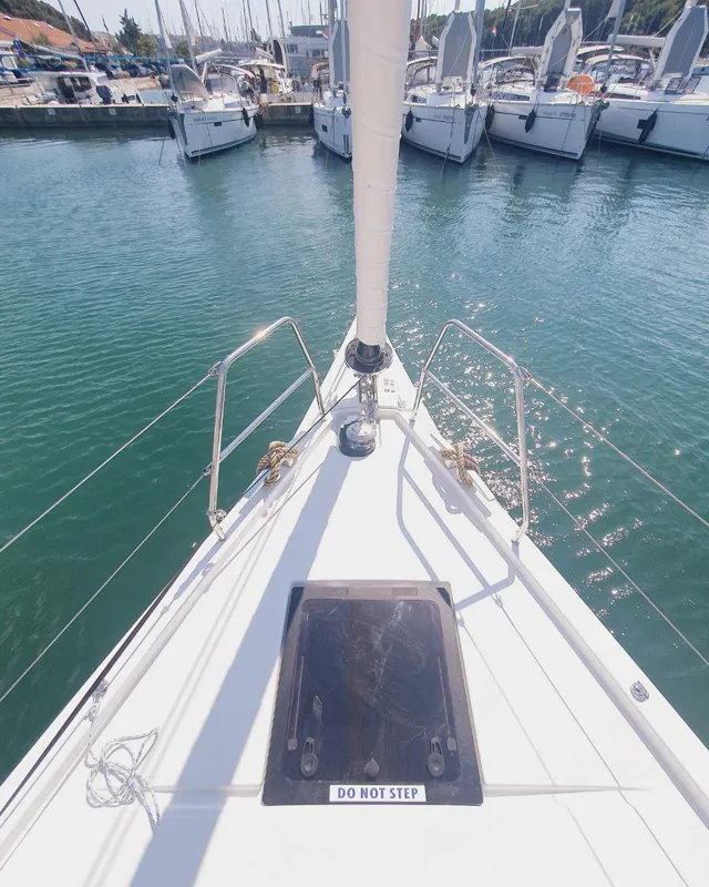 Deck of Sombra del Viento, a Dufour 470 sailboat at Grad Trogir, Croatia