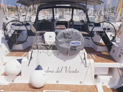 Cockpit of Sombra del Viento, a Dufour 470 sailboat at Grad Trogir, Croatia