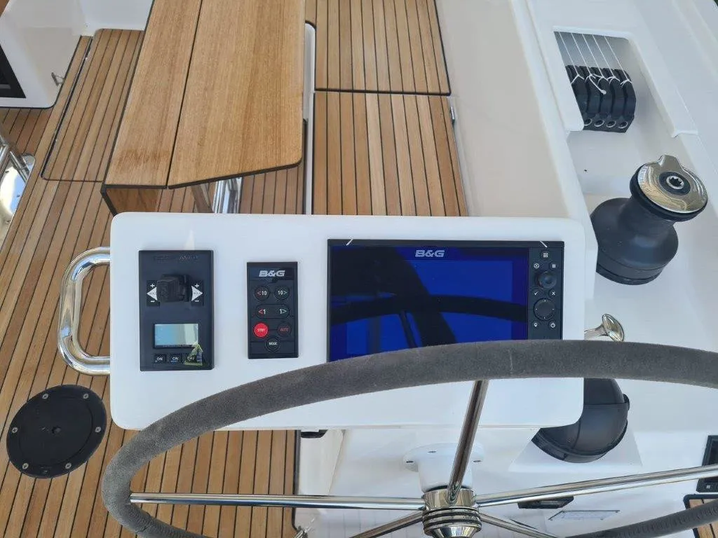 Cockpit of Wahlheimat, a Bavaria C45 Style sailboat at Primošten, Croatia