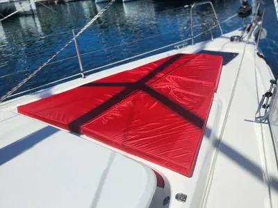 Deck of Wahlheimat, a Bavaria C45 Style sailboat at Primošten, Croatia