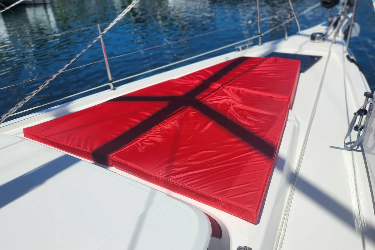 Deck of Wahlheimat, a Bavaria C45 Style sailboat at Primošten, Croatia