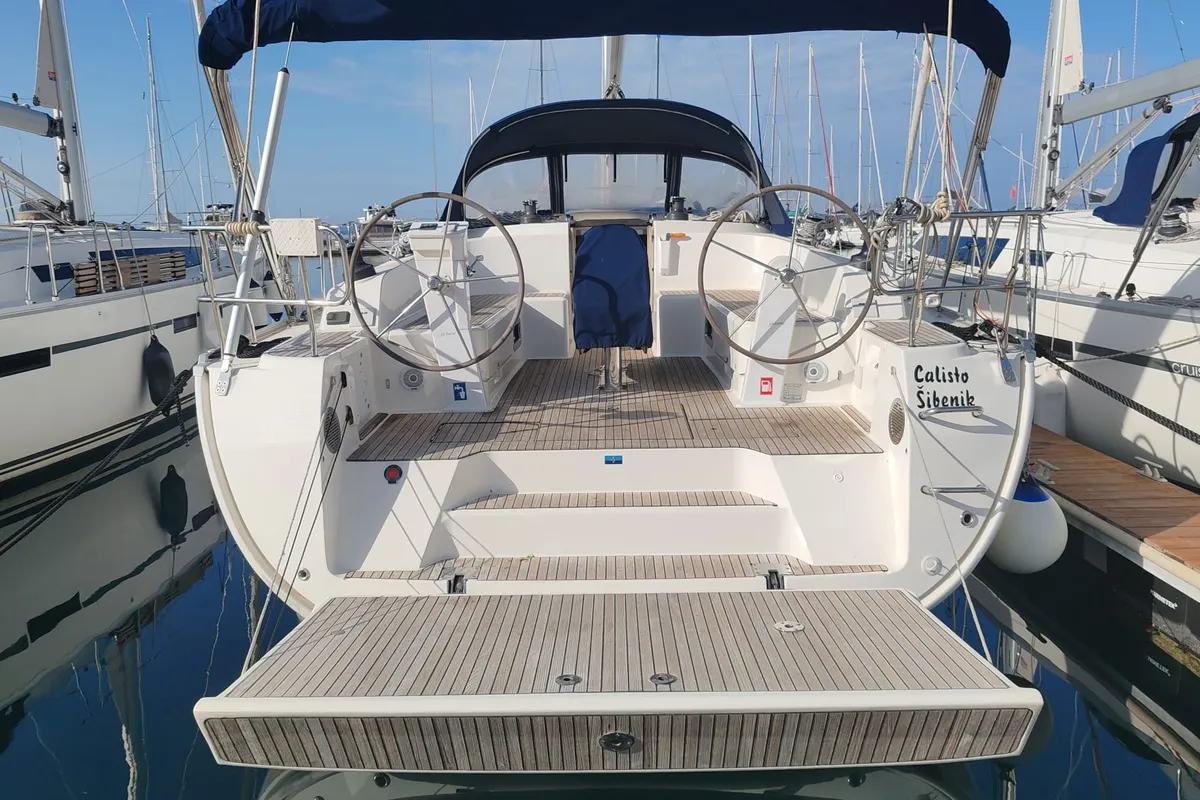 Exterior view of Calisto, a Bavaria Cruiser 46 sailboat at Općina Pakoštane, Croatia