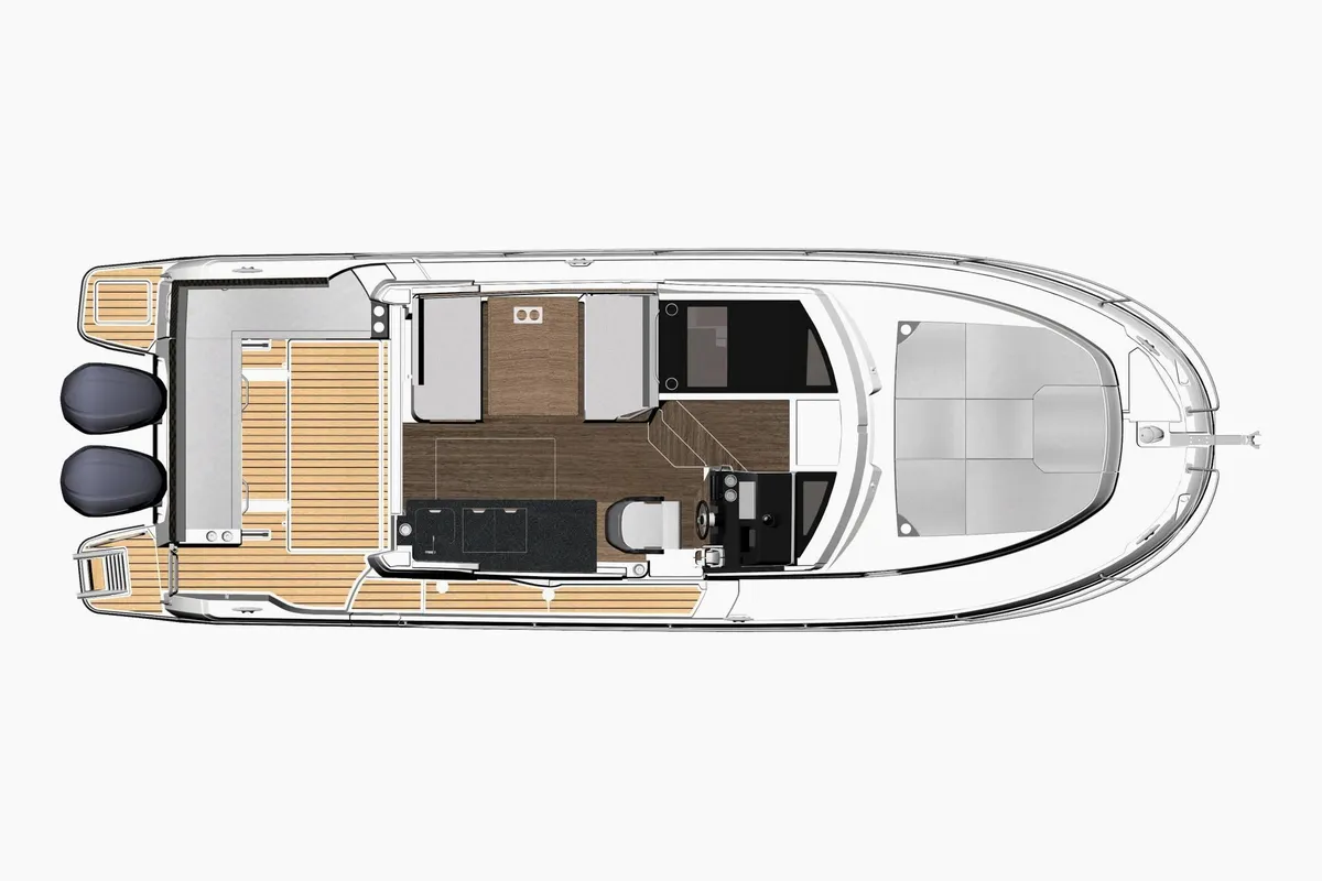 Cabin on Hera II, a Jeanneau Merry Fisher 1095 motorboat at Bacoli, Italy