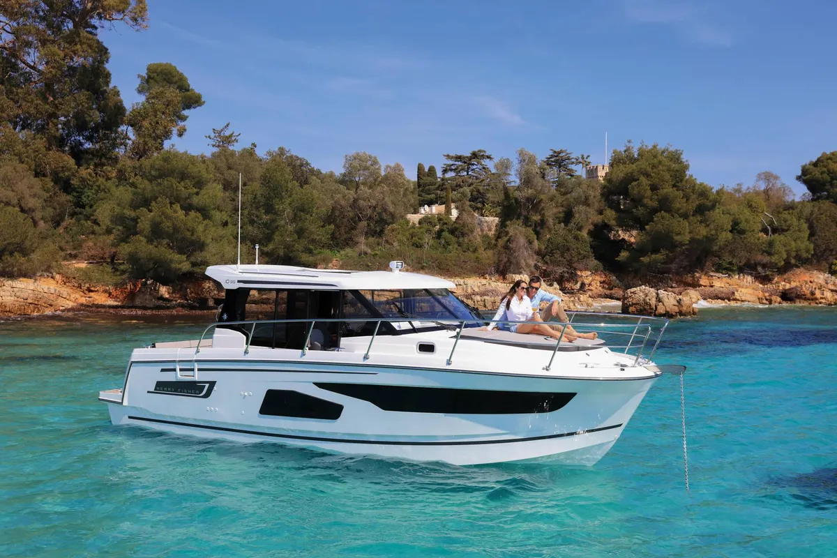 Salon of Hera II, a Jeanneau Merry Fisher 1095 motorboat at Bacoli, Italy