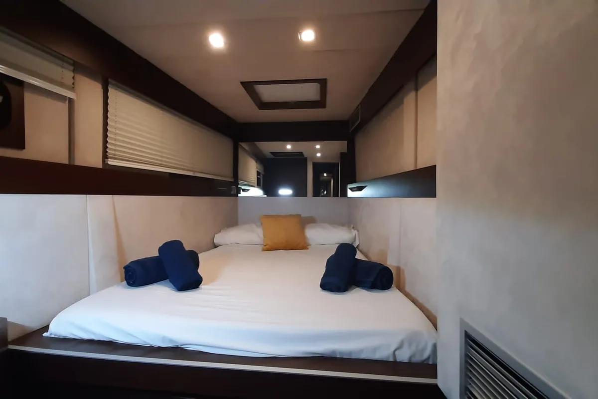Cabin on Tekila, a Sunreef 62 catamaran at Ibiza, Spain