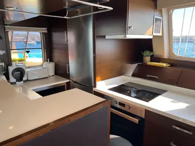 Galley of Tekila, a Sunreef 62 catamaran at Ibiza, Spain