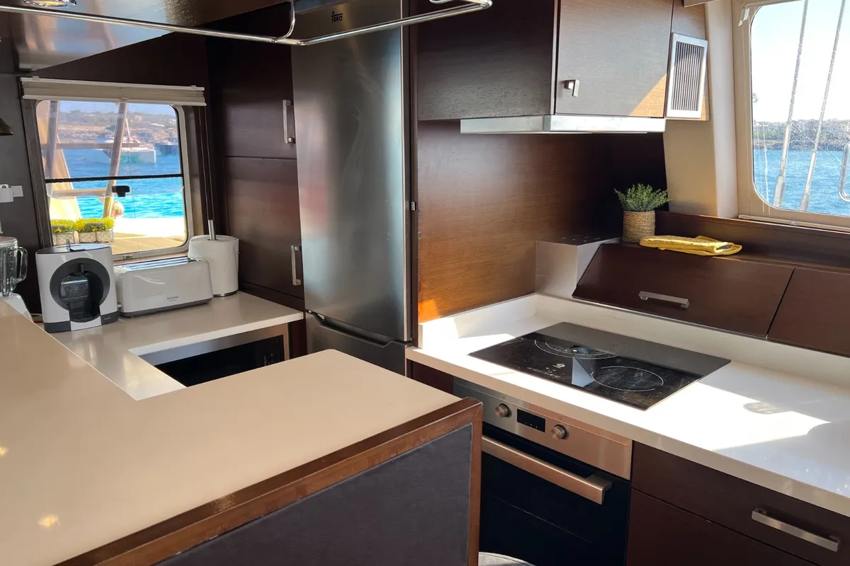 Galley of Tekila, a Sunreef 62 catamaran at Ibiza, Spain