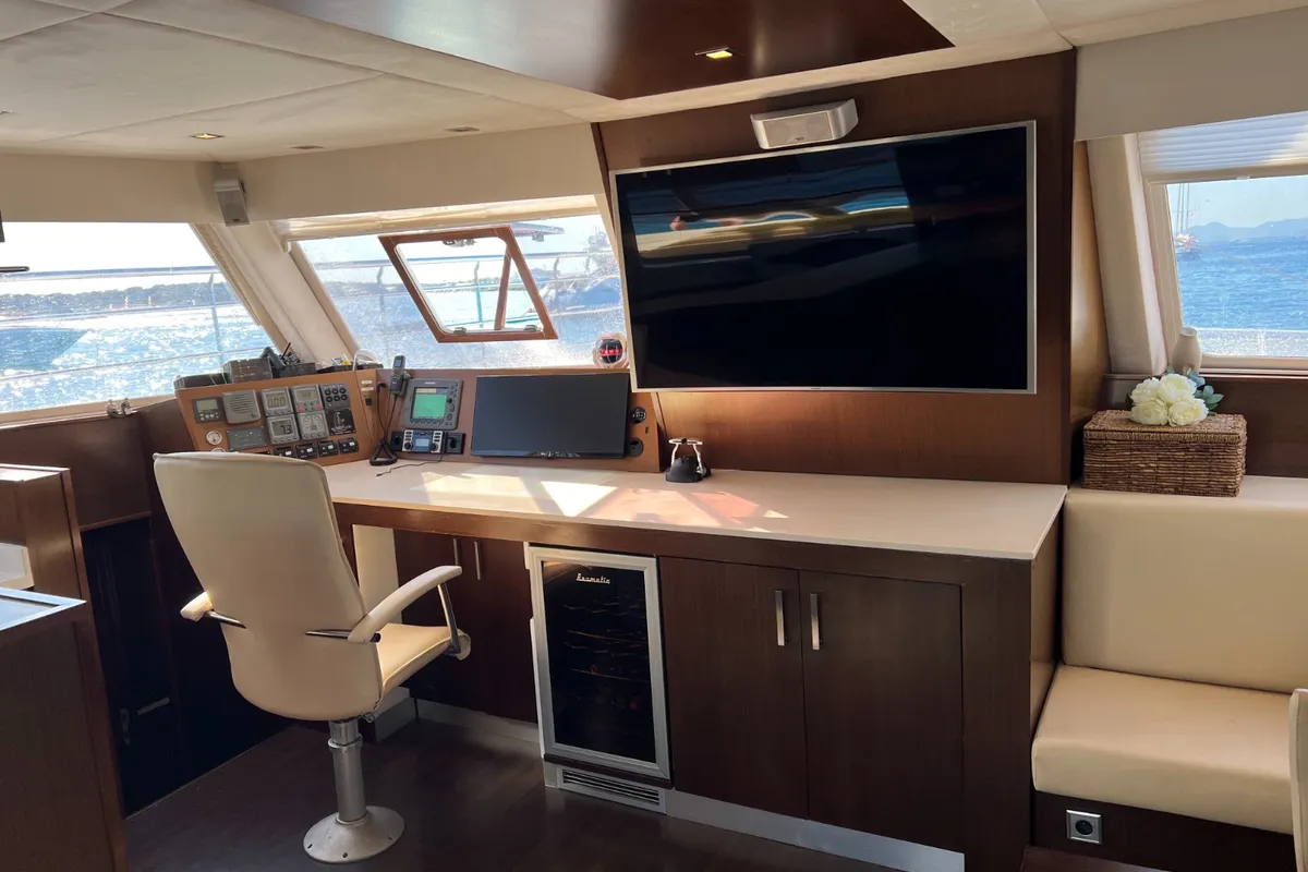 Salon of Tekila, a Sunreef 62 catamaran at Ibiza, Spain