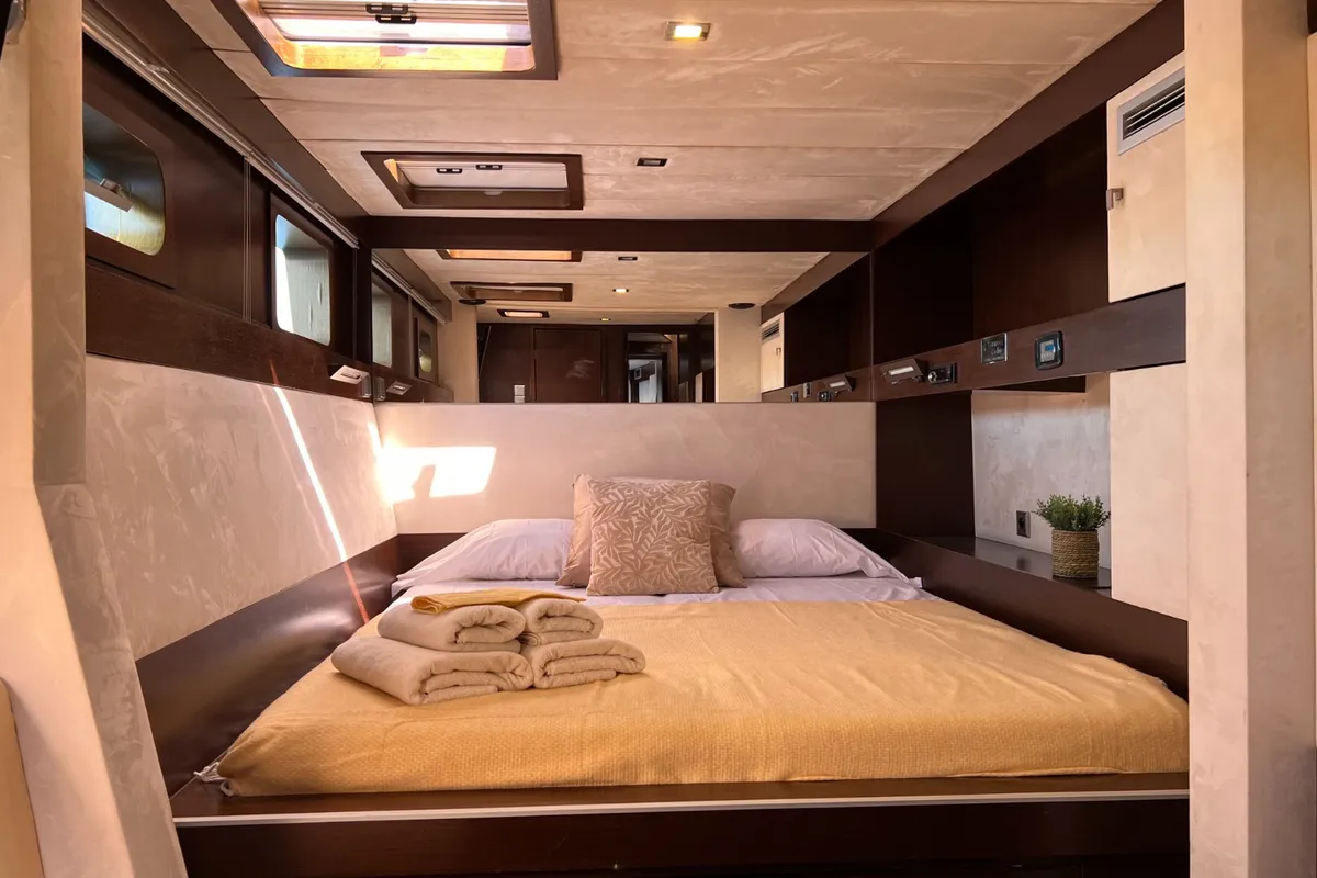 Cabin on Tekila, a Sunreef 62 catamaran at Ibiza, Spain