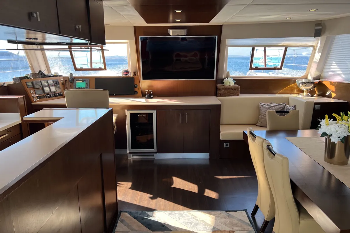 Salon of Tekila, a Sunreef 62 catamaran at Ibiza, Spain