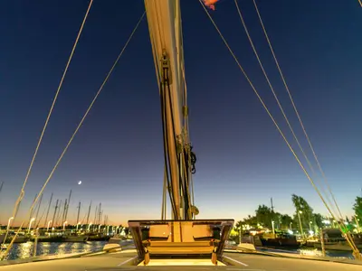 Deck of "Blue Odyssey, Beneteau Oceanis 46.1, 2020", a Beneteau Oceanis 46.1 sailboat at Municipal Unit of Nea Peramos, Gree…