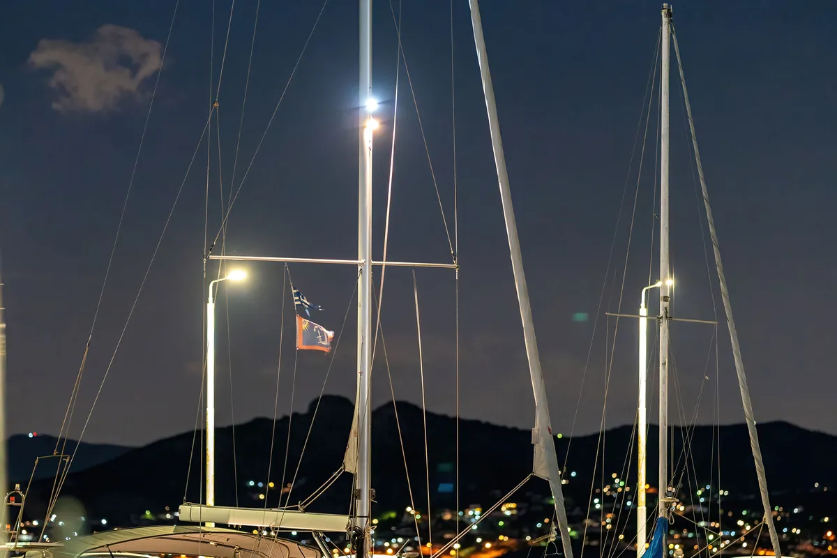 Deck of "Blue Odyssey, Beneteau Oceanis 46.1, 2020", a Beneteau Oceanis 46.1 sailboat at Municipal Unit of Nea Peramos, Gree…