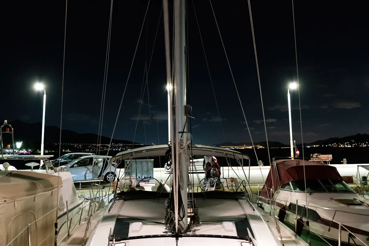 Deck of "Blue Odyssey, Beneteau Oceanis 46.1, 2020", a Beneteau Oceanis 46.1 sailboat at Municipal Unit of Nea Peramos, Gree…