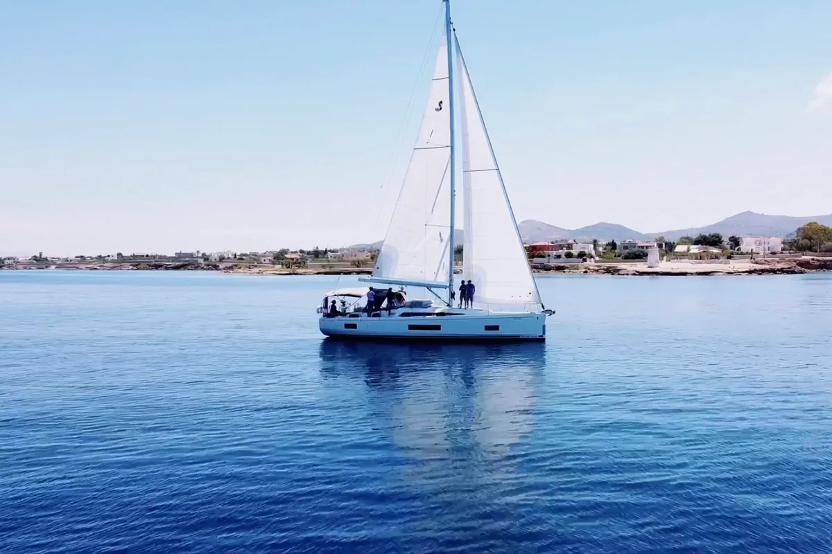 Exterior view of "Blue Odyssey, Beneteau Oceanis 46.1, 2020", a Beneteau Oceanis 46.1 sailboat at Municipal Unit of Nea Pera…