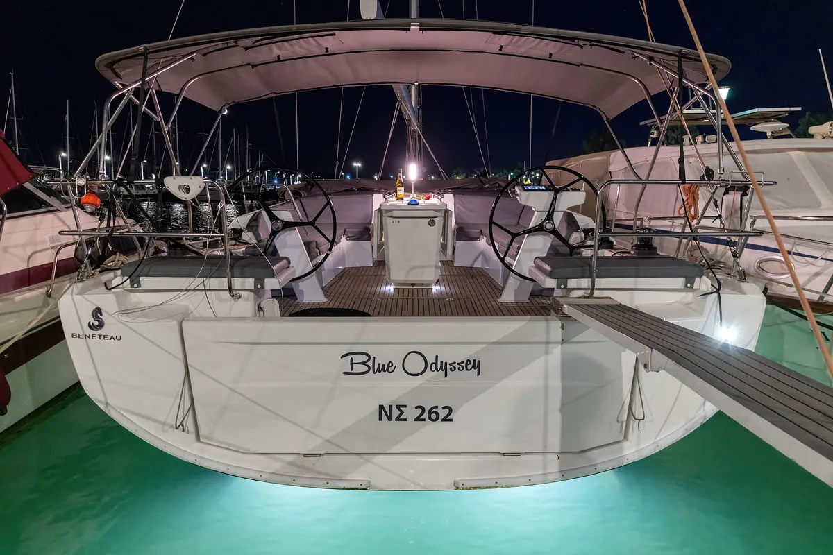 Exterior view of "Blue Odyssey, Beneteau Oceanis 46.1, 2020", a Beneteau Oceanis 46.1 sailboat at Municipal Unit of Nea Pera…
