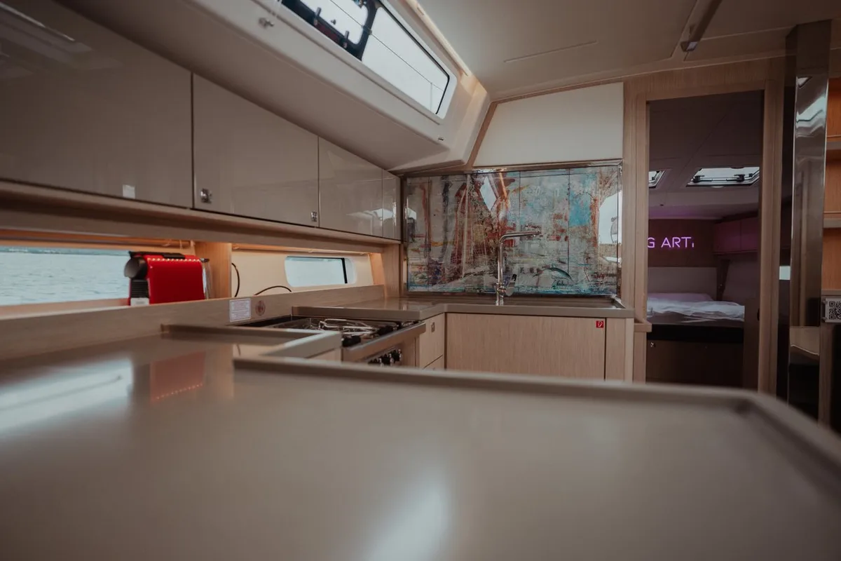 Galley of Art N, a Bavaria C46 sailboat at Pirovac, Croatia
