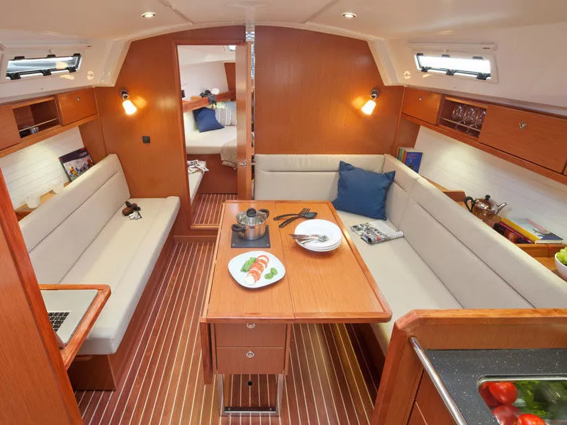 Salon of Zenith, a Bavaria Cruiser 36 sailboat at Fethiye, Turkey
