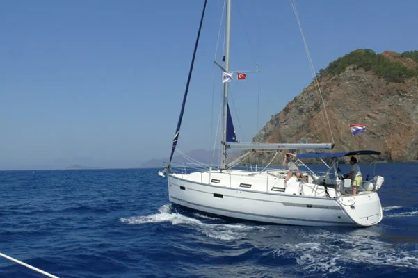 Exterior view of Zenith, a Bavaria Cruiser 36 sailboat at Fethiye, Turkey
