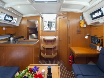 Salon of Nikitas, a Bavaria Cruiser 34 sailboat at Lefkada, Greece