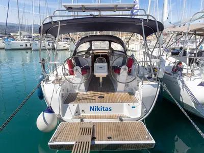 Cockpit of Nikitas, a Bavaria Cruiser 34 sailboat at Lefkada, Greece