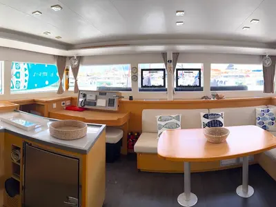 Salon of Pasea On, a Lagoon 450 F catamaran at Municipal Unit of Lefkada, Greece