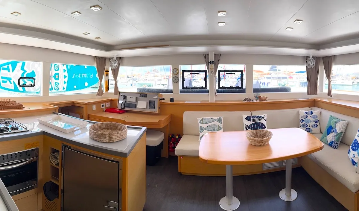 Salon of Pasea On, a Lagoon 450 F catamaran at Municipal Unit of Lefkada, Greece