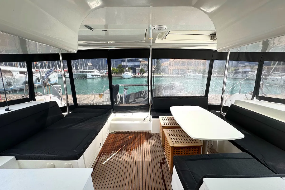 Deck of Pasea On, a Lagoon 450 F catamaran at Municipal Unit of Lefkada, Greece