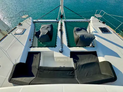 Deck of Pasea On, a Lagoon 450 F catamaran at Municipal Unit of Lefkada, Greece