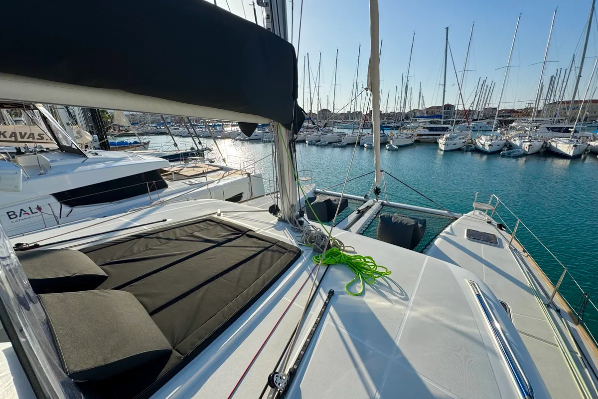 Deck of Pasea On, a Lagoon 450 F catamaran at Municipal Unit of Lefkada, Greece
