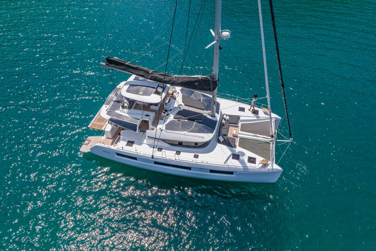 Exterior view of Errant Vagabond, a Lagoon 51 catamaran at Municipal Unit of Palairos, Greece