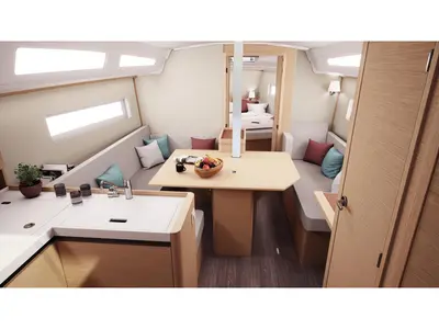 Salon of Habanera, a Jeanneau Sun Odyssey 380 sailboat at Marmaris, Turkey