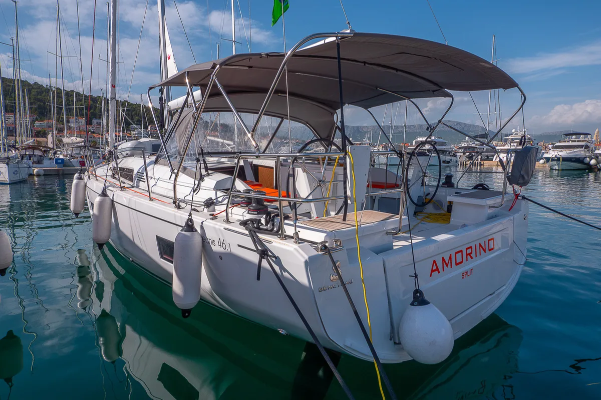 Exterior view of Amorino, a Beneteau Oceanis 46.1 sailboat at Split, Croatia