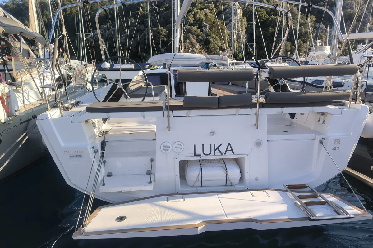 Exterior view of Luka, a Dufour 41 sailboat at Marmaris, Turkey