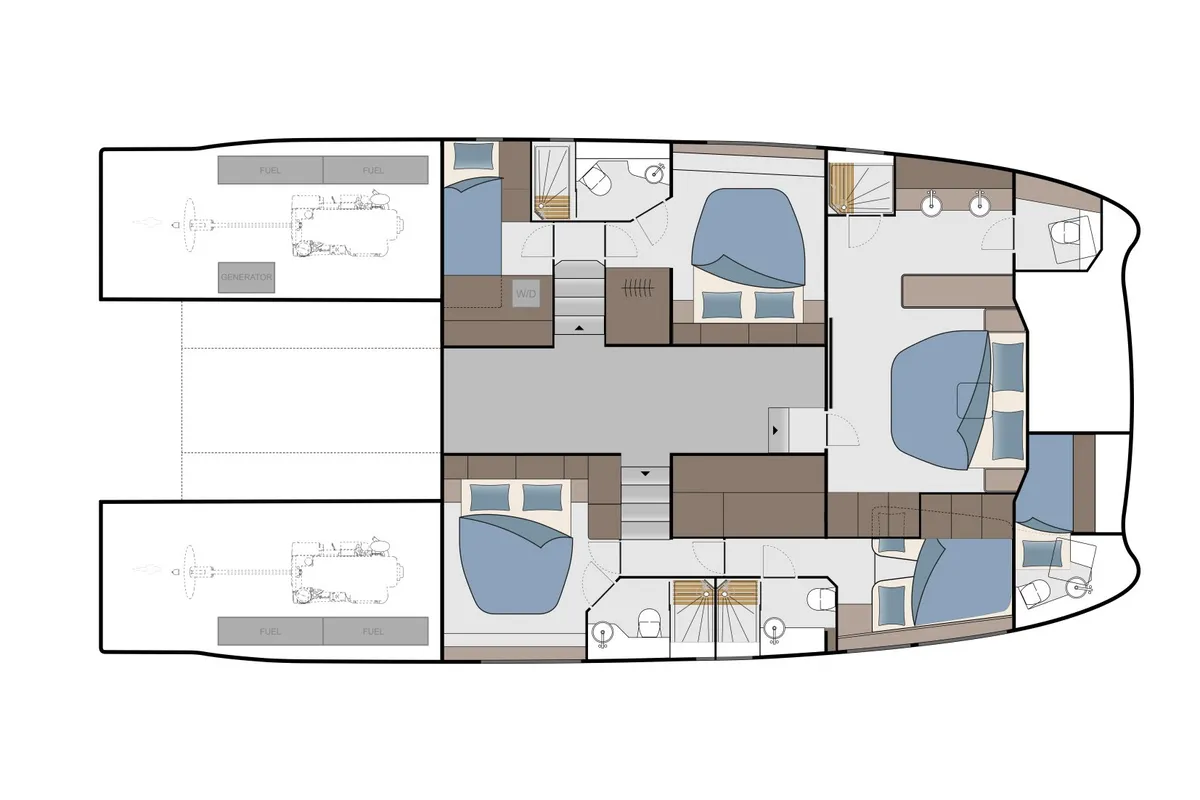 Floor plan of Sea Stars VI, a Aquila 50 Yacht catamaran at Lignano Sabbiadoro / Lignan, Italy