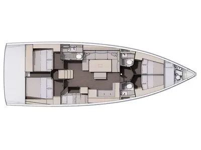 Floor plan of Dufour 470, a sailboat at Tonnarella, Italy