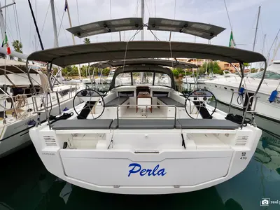Cockpit of Dufour 470, a sailboat at Tonnarella, Italy