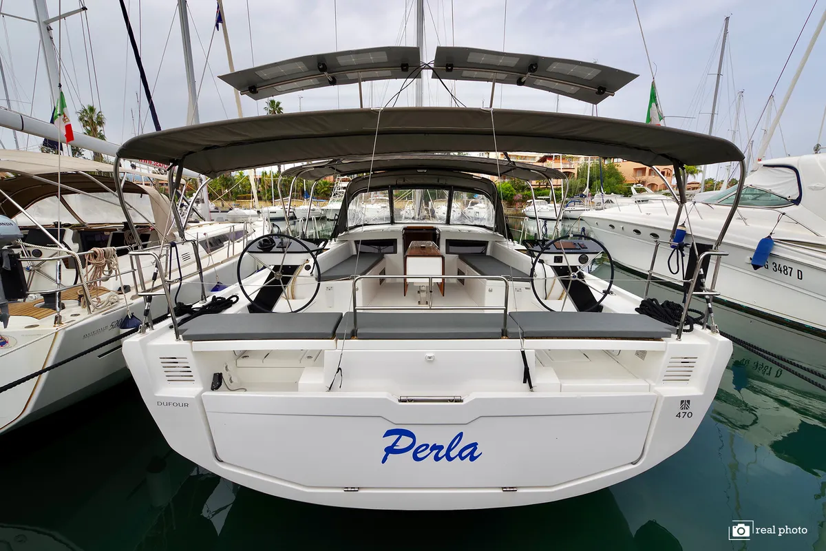 Cockpit of Dufour 470, a sailboat at Tonnarella, Italy