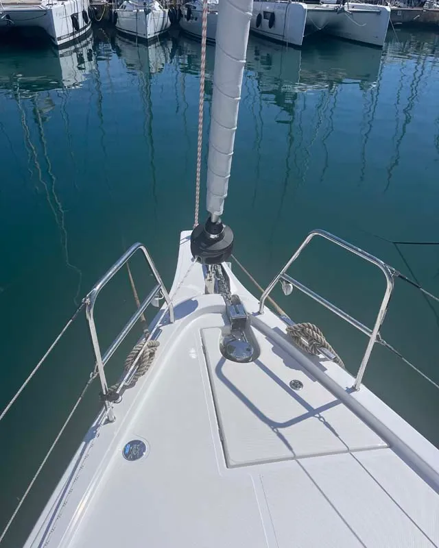 Deck of Mojito, a Bavaria C38 sailboat at Grad Pula, Croatia